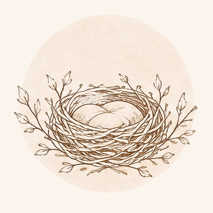 Illustration of a woven nest cradling two eggs