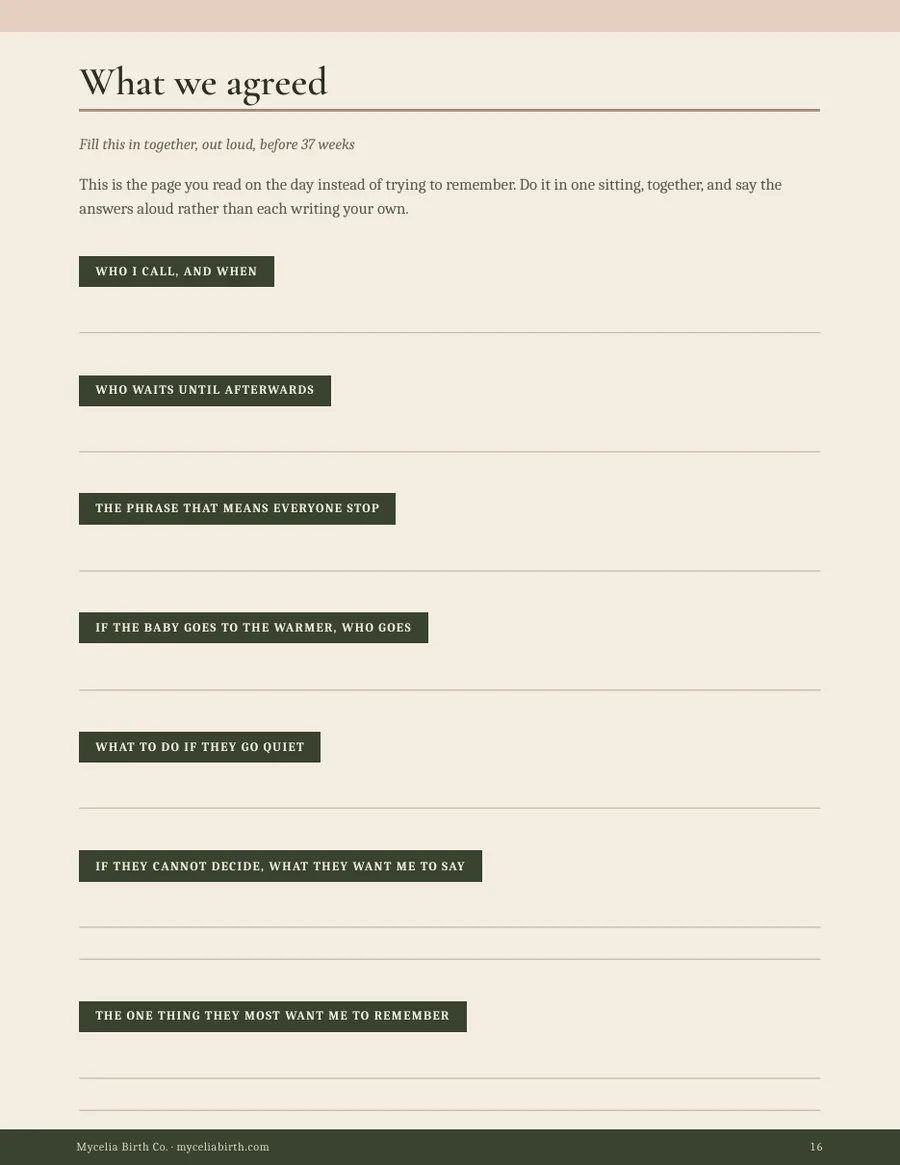 Fill-in page titled What we agreed, with ruled lines under each question