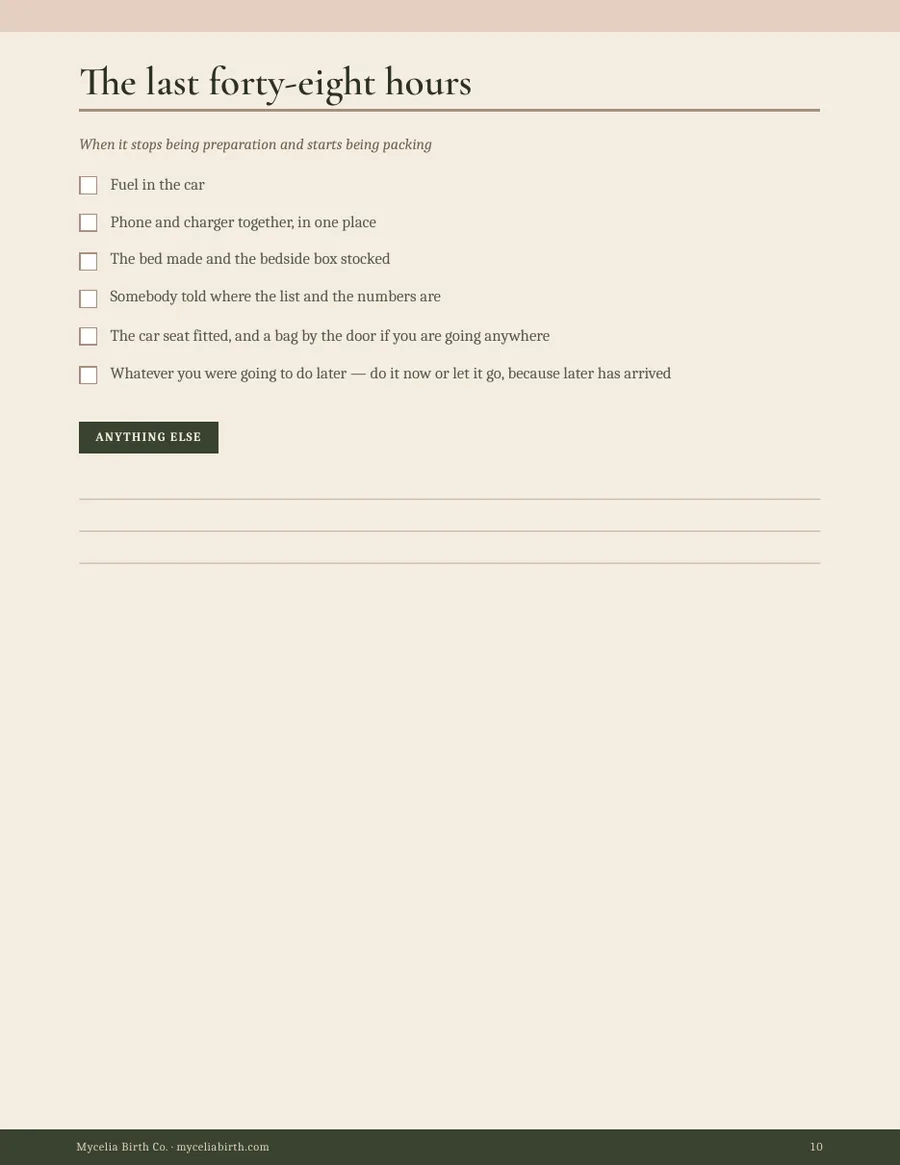 Checklist page: the last forty-eight hours