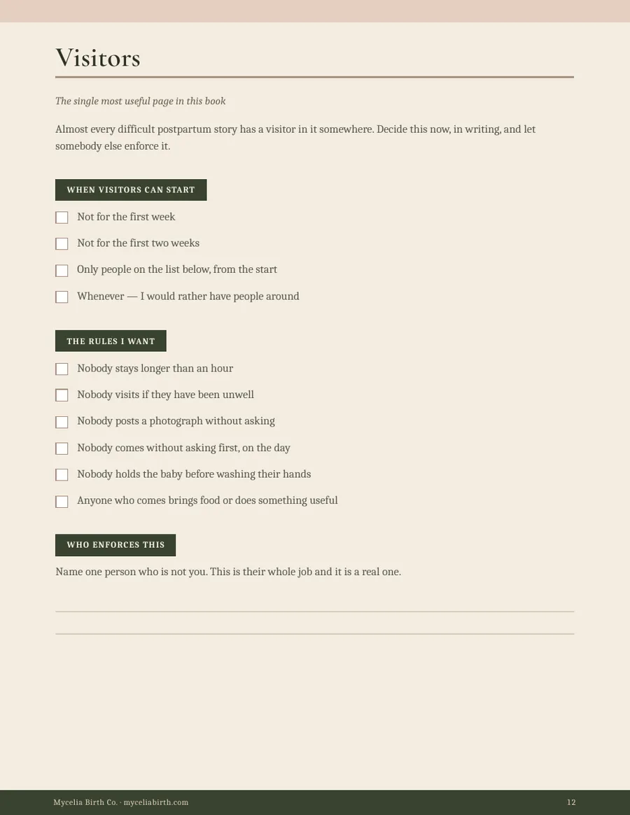 Page titled Visitors, with tick boxes for the rules you want